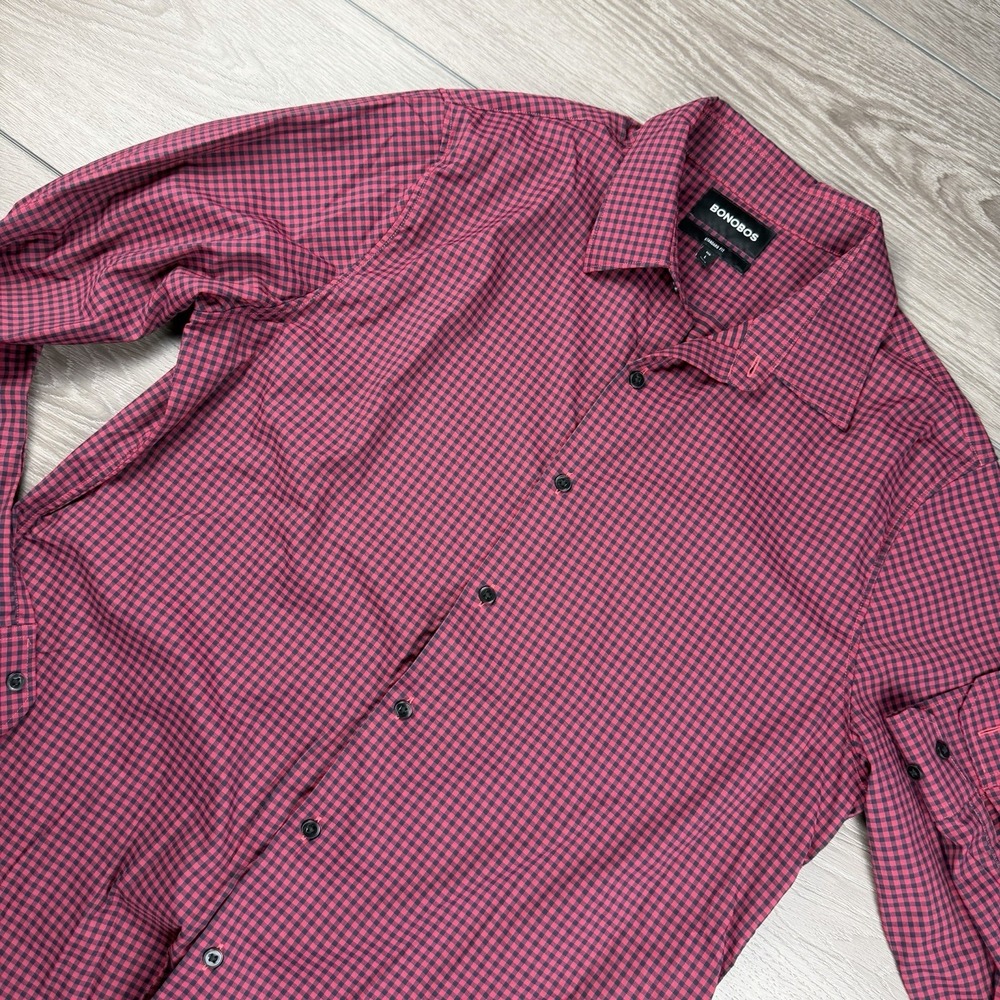 Bonobos Men's Standard Fit Plaid Button Up Shirt Pink Black Large